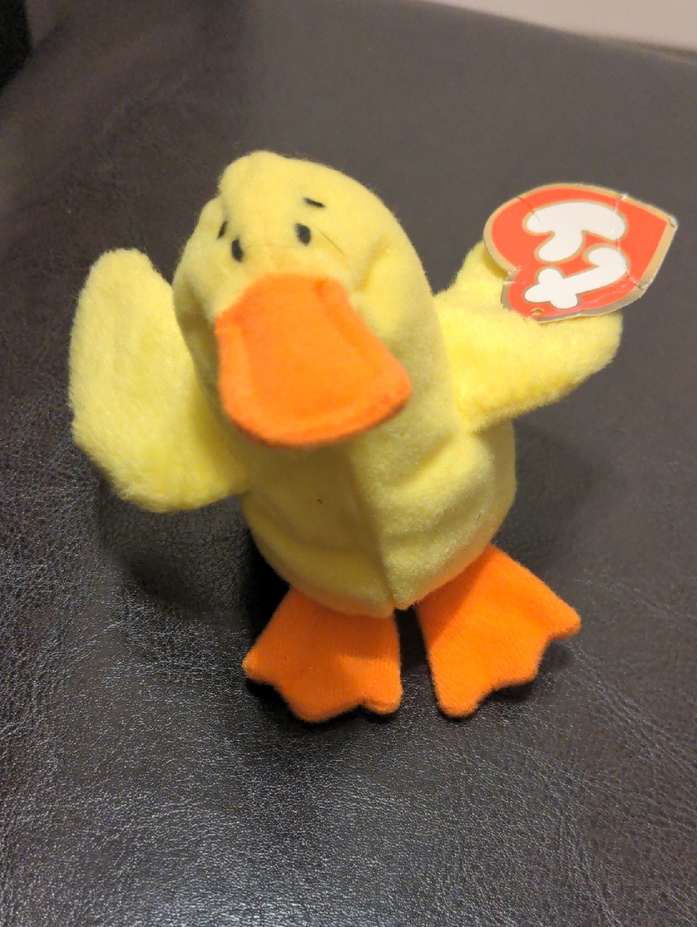Ty Yellow Duck Plush with Orange Beak & Feet Named Quacks.